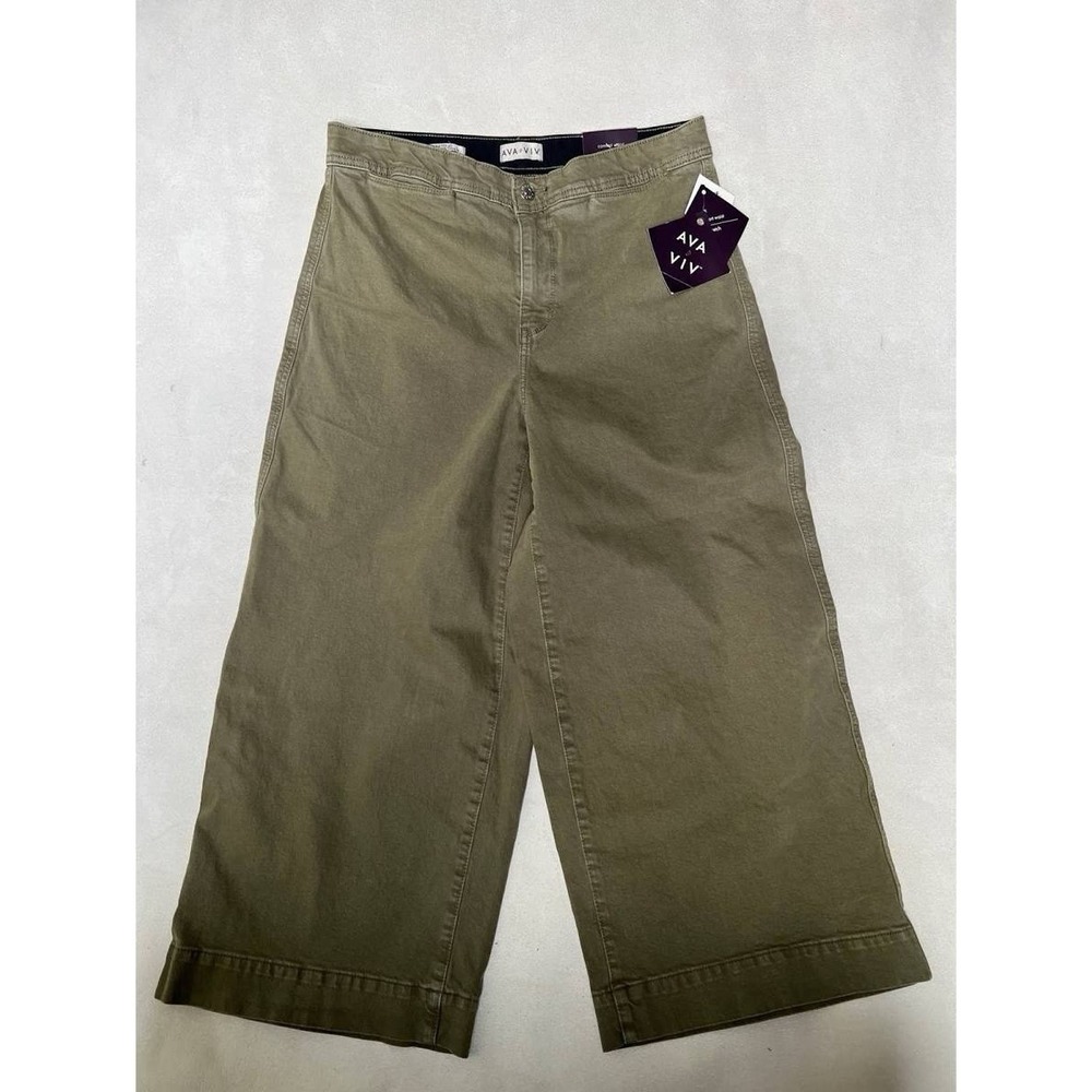 Ava And Viv Comfort Waist High Rise Wide Leg Olive Jeans Size 18